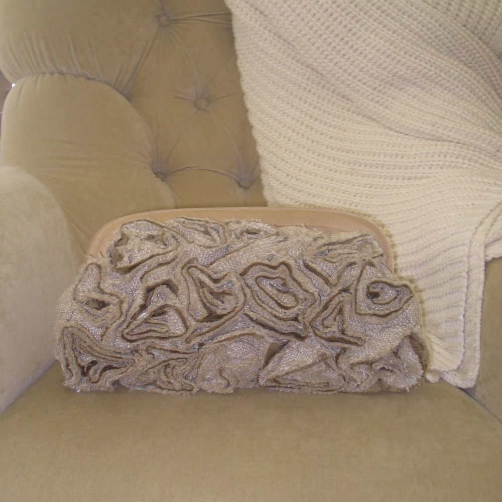 Auth. GRACE CONTINENTAL Woven Floral Large Taupe Clutch Bag